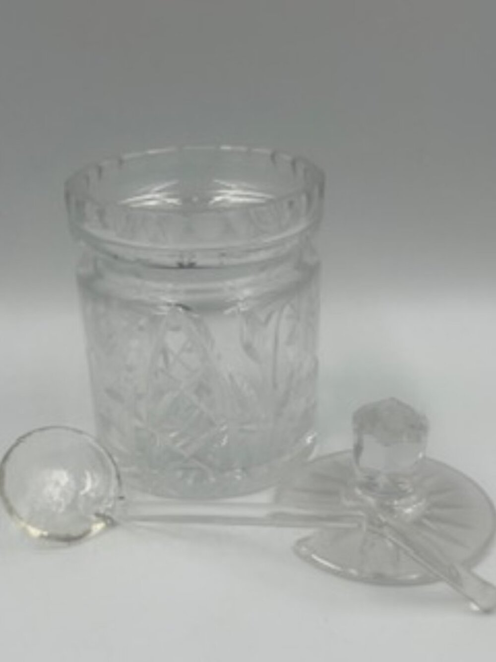 Vintage Cut Glass Crystal Jam Jelly Honey Pot with lid and spoon - Picture 3 of 7